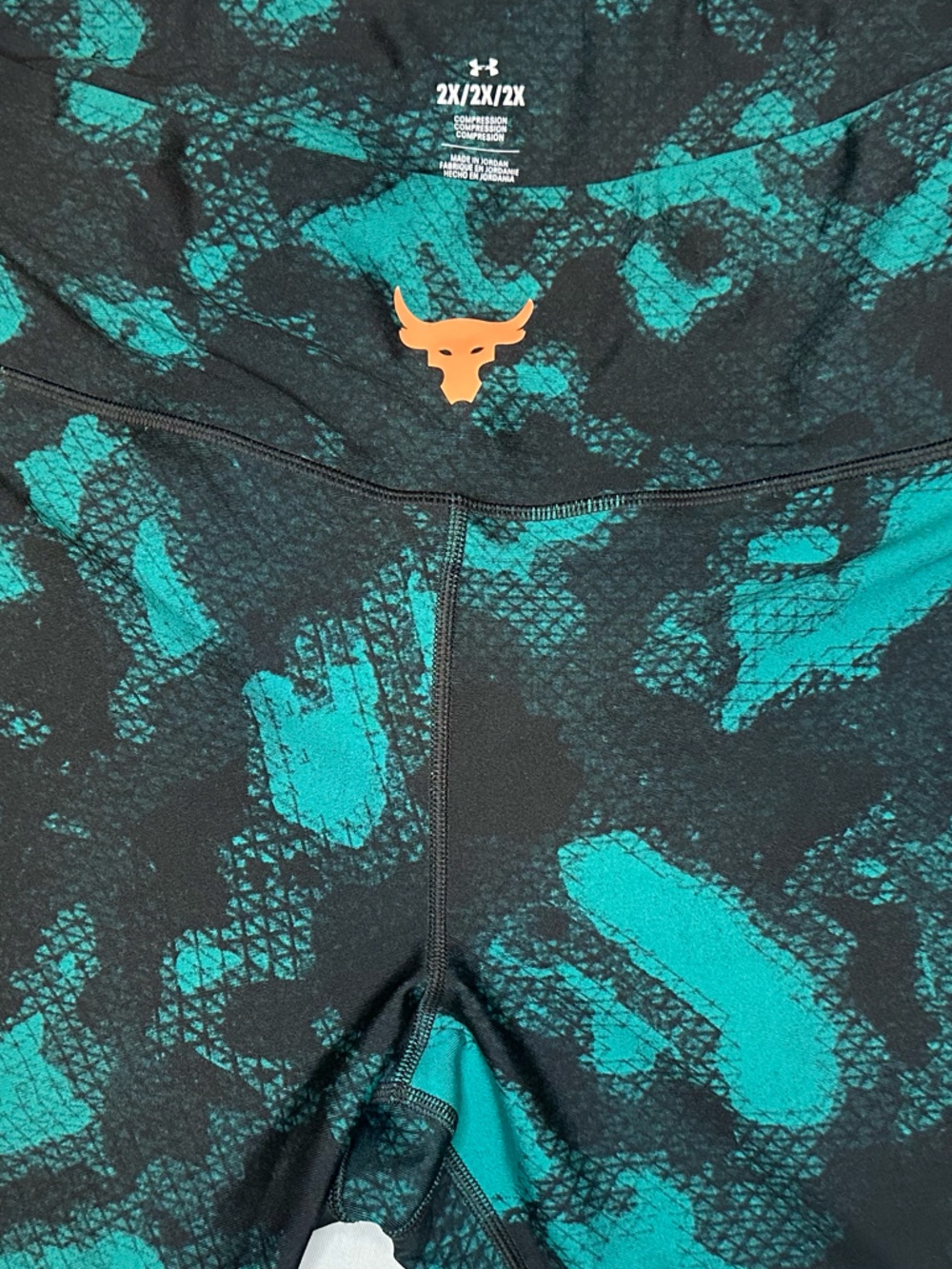 Under Armour Project Rock Compression Leggings 2X Teal Black Print Athletic Gym